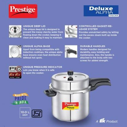 Prestige Deluxe Alpha Stainless Steel Pressure Handi with Glass Lid, 10 Litres-1