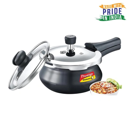 Prestige Deluxe Duo Plus Hard Anodised Handi Pressure Cooker With Stainless Steel Lid 1.5 Liters and Glass Lid-WE1515