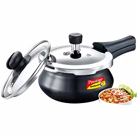 Prestige Deluxe Duo Plus Hard Anodised Handi Pressure Cooker With Stainless Steel Lid 2 Liters and Glass Lid
