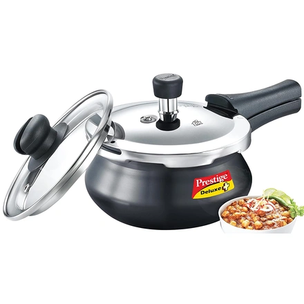 Prestige Deluxe Duo Plus Hard Anodised Handi Pressure Cooker With Stainless Steel Lid 2 Liters and Glass Lid-WE1516