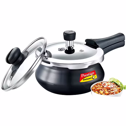 Prestige Deluxe Duo Plus Hard Anodised Handi Pressure Cooker With Stainless Steel Lid 2 Liters and Glass Lid