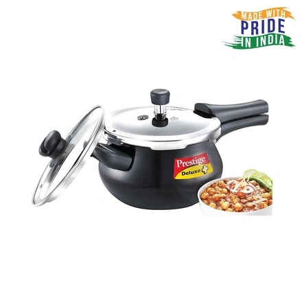 Prestige Deluxe Duo Plus Hard Anodised Handi Pressure Cooker With Stainless Steel Lid 3.3 Liters and Glass Lid-WE1517