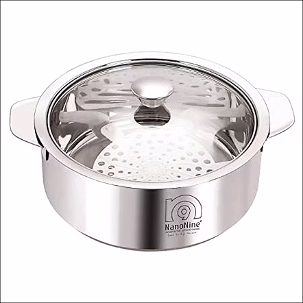 NanoNine Roti Saver / Roti Casserole Double Wall Insulated Stainless Steel Serve Fresh Chapati Pot with Glass Lid, Mini