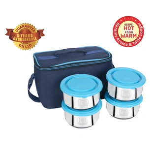 NanoNine Steel Tiffin Lunch Box With Bag - Small Pro, Set of 4