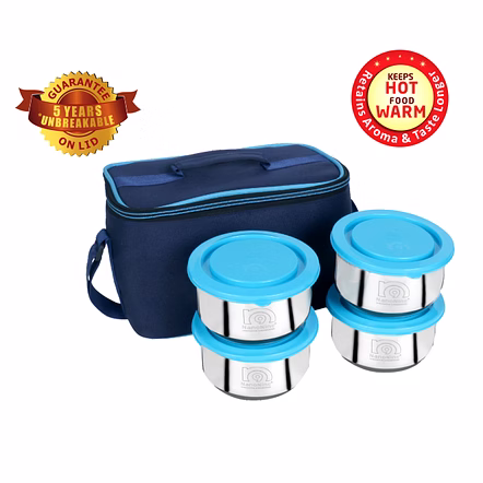 NanoNine Steel Tiffin Lunch Box With Bag - Small Pro, Set of 4