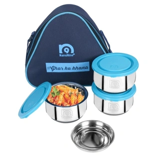 NanoNine Steel Lunch/Tiffin Box Set With Bag, 3 Containers
