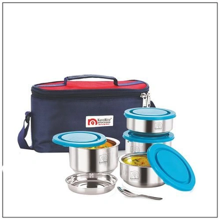 NanoNine Steel Lunch/Tiffin Box Set With Bag - Small Pack, Tiffany, Set of 2-WE1579