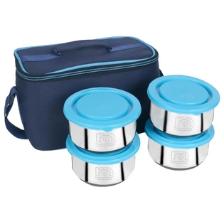 NanoNine Steel Lunch/Tiffin Box Set With Bag - Small Pack, Tiffany, Set of 4