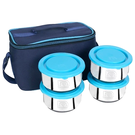 NanoNine Steel Lunch/Tiffin Box Set With Bag - Small Pack, Tiffany, Set of 4-WE1581