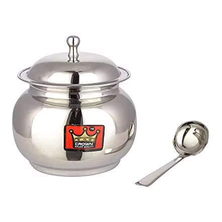 CROWN Stainless Steel Taj Ghee Pot with Spoon No. 1