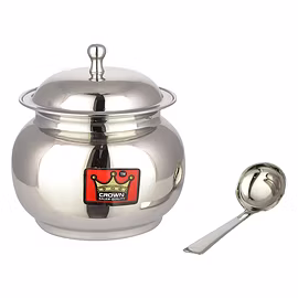 CROWN Stainless Steel Taj Ghee Pot with Spoon No. 2