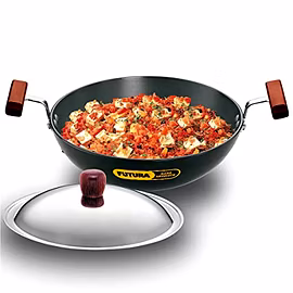 Hawkins Futura Deep Fry Pan, Hard Anodised KADHAI with Stainless Steel Lid, Round Bottom Kadhai 2.75 Litre