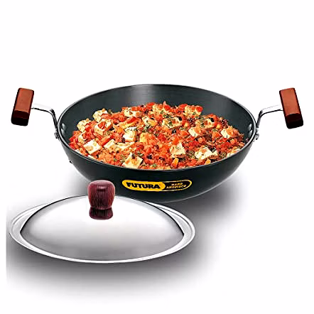 Hawkins Futura Deep Fry Pan, Hard Anodised KADHAI with Stainless Steel Lid, Round Bottom Kadhai 4 Litre