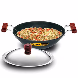 Hawkins Futura Hard Anodised Deep-Fry Pan Flat Bottom with Stainless Steel Lid 2 Litre