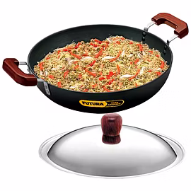 Hawkins Futura Hard Anodised Deep-Fry Pan Flat Bottom with Stainless Steel Lid with Long Handle 2.5 Litre
