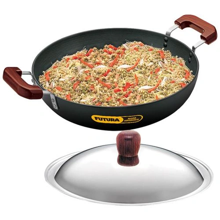 Hawkins Futura Hard Anodised Deep-Fry Pan Flat Bottom with Stainless Steel Lid with Long Handle 2.5 Litre-WE1631