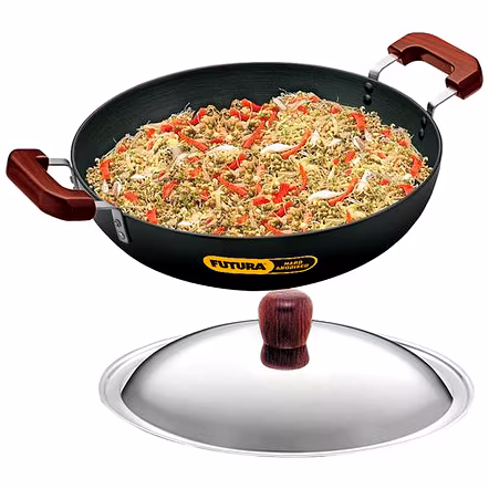 Hawkins Futura Hard Anodised Deep-Fry Pan Flat Bottom with Stainless Steel Lid with Long Handle 2.5 Litre