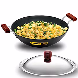 Hawkins Futura Hard Anodised  Deep-Fry Pan Flat Bottom with Stainless Steel Lid 5 Litre