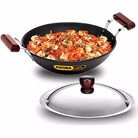 Hawkins Futura Hard Anodised  Deep-Fry Pan Flat Bottom with Stainless Steel Lid 7.5 Litre