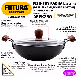 Hawkins Futura Hard Anodised Round Bottom Kadhai with Glass Lid  2.5 Llitre