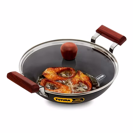 Hawkins Futura  Nonstick Deep Fry Pan  Round Bottom Kadhai  with Glass Lid, 1.5 Litre