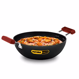 Hawkins Futura  Nonstick Deep Fry Pan  Round Bottom Kadhai  with Glass Lid, 2.5 Litre