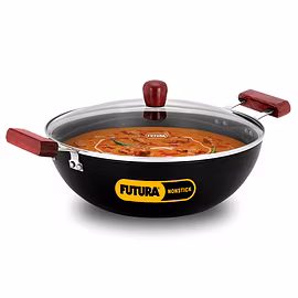 Hawkins Futura  Nonstick Deep Fry Pan  Round Bottom Kadhai  with Glass Lid, 4 Litre
