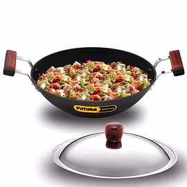 Hawkins Futura  Nonstick Deep Fry Pan Flat Bottom Kadhai  with Glass Lid, 2.5 Litre