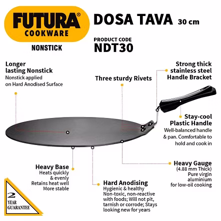 Hawkins Futura Nonstick Flat Dosa Tawa 22cm