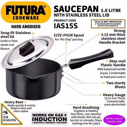 Hawkins Futura Hard Anodised Induction Saucepans 1.5 Litre