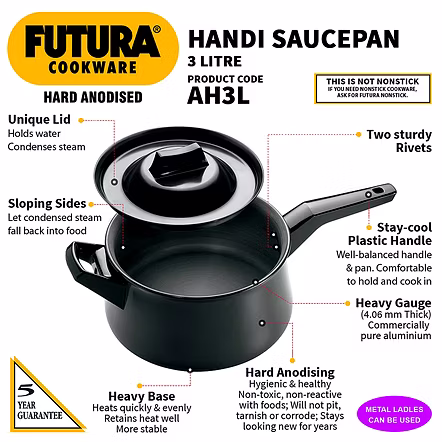 Hawkins Futura Hard Anodised Handi  EZEE POUR Saucepan 2 Litre