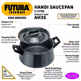 Hawkins Futura Hard Anodised Handi  EZEE POUR Saucepan 2 Litre