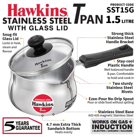 Hawkins Induction Stainless Steel Tpan with Glass Lid 1.5 Litre-1