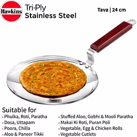 Hawkins Tri-Ply Stainless Steel Induction Tawa with Rosewood Handle 24 cm