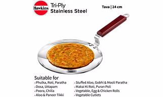 Hawkins Tri-Ply Stainless Steel Induction Tawa with Rosewood Handle 24 cm