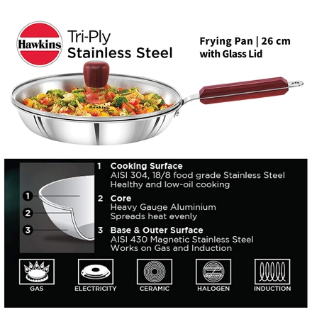 Hawkins Tri-Ply Stainless Steel Induction Frying Pan 26 cm-1