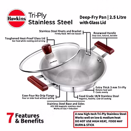 Hawkins  Try-Ply Stainless Steel Induction Deep Kadhai 4 Litre
