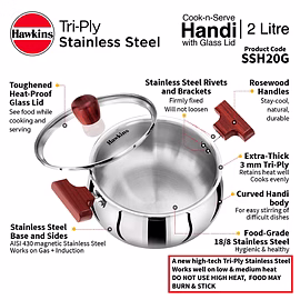 Hawkins  Try-Ply Stainless Steel Induction Handi 2 Litre