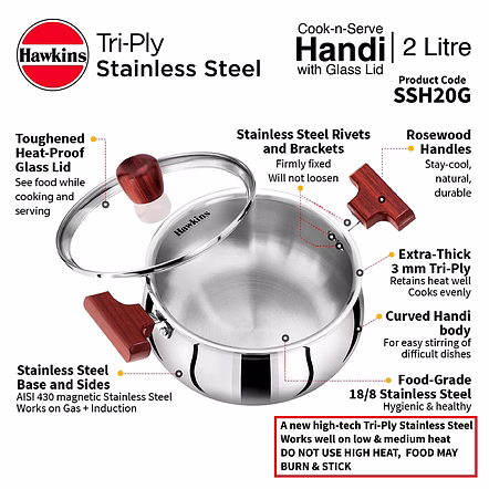 Hawkins  Try-Ply Stainless Steel Induction Handi 2 Litre