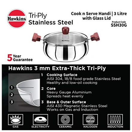Hawkins  Try-Ply Stainless Steel Induction Handi 3 Litre-1