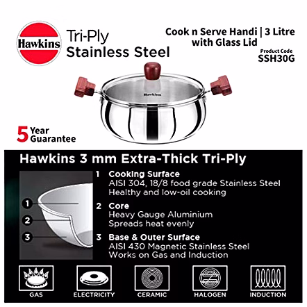 Hawkins  Try-Ply Stainless Steel Induction Handi 3 Litre