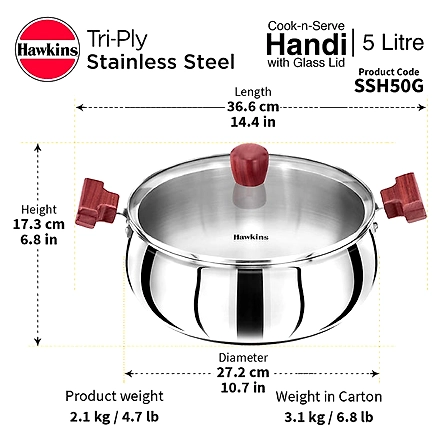 Hawkins  Try-Ply Stainless Steel Induction Handi 5 Litre-1