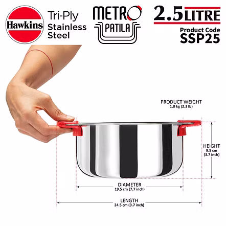 Hawkins  Try-Ply Stainless Steel Induction Tope 2.5 Litre