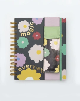 Magical Blooms Planner Kit 08-  Wire-O Annual Planner + Pen Pouch with Elastic Strap