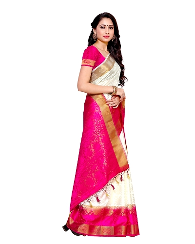 ART SILK SAREE KANJIVARAM STYLE-Off White-1