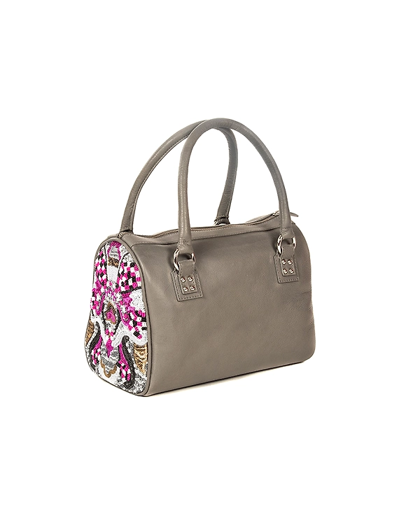 Rosy Embellished Handbag (Slate Grey)-1