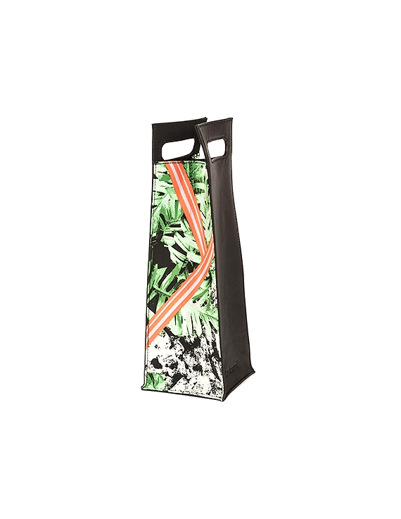 Exotica Wine Bag (Black with Green Abstract print)-1