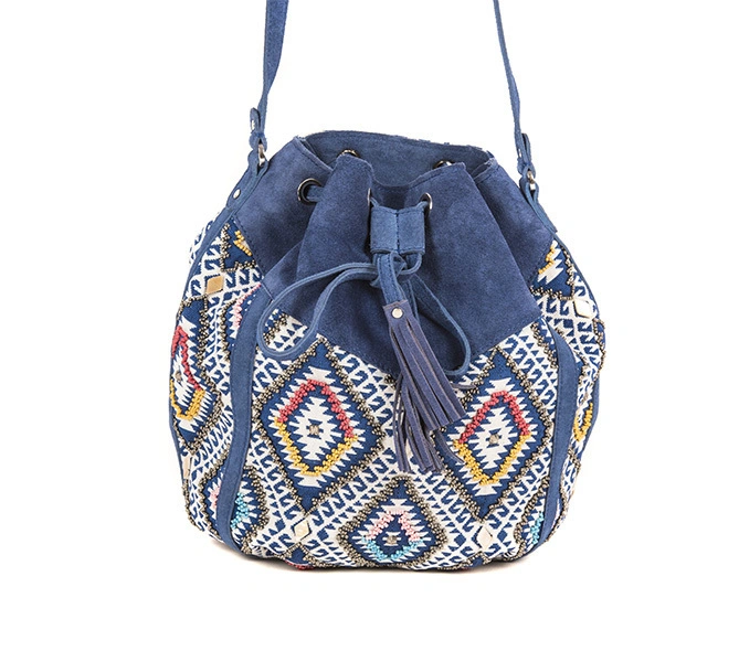 Diva Drawstring Bag (Indigo Blue &amp; White)-FUN101b