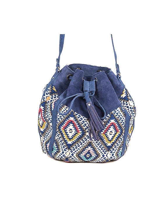 Diva Drawstring Bag (Indigo Blue &amp; White)-FUN101b