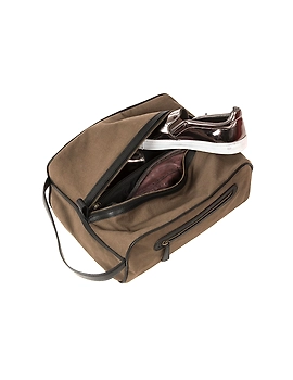 Upbeat Men's Shoe Kit Bag (Army Green Canvas &amp; Black Leather)-3-sm